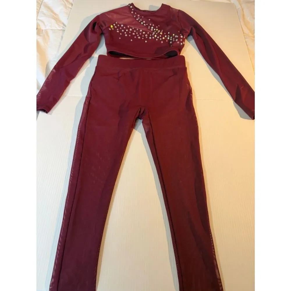 Weissman custom solo dance costume 2 piece burgundy red MT11386 IC- child 7/8